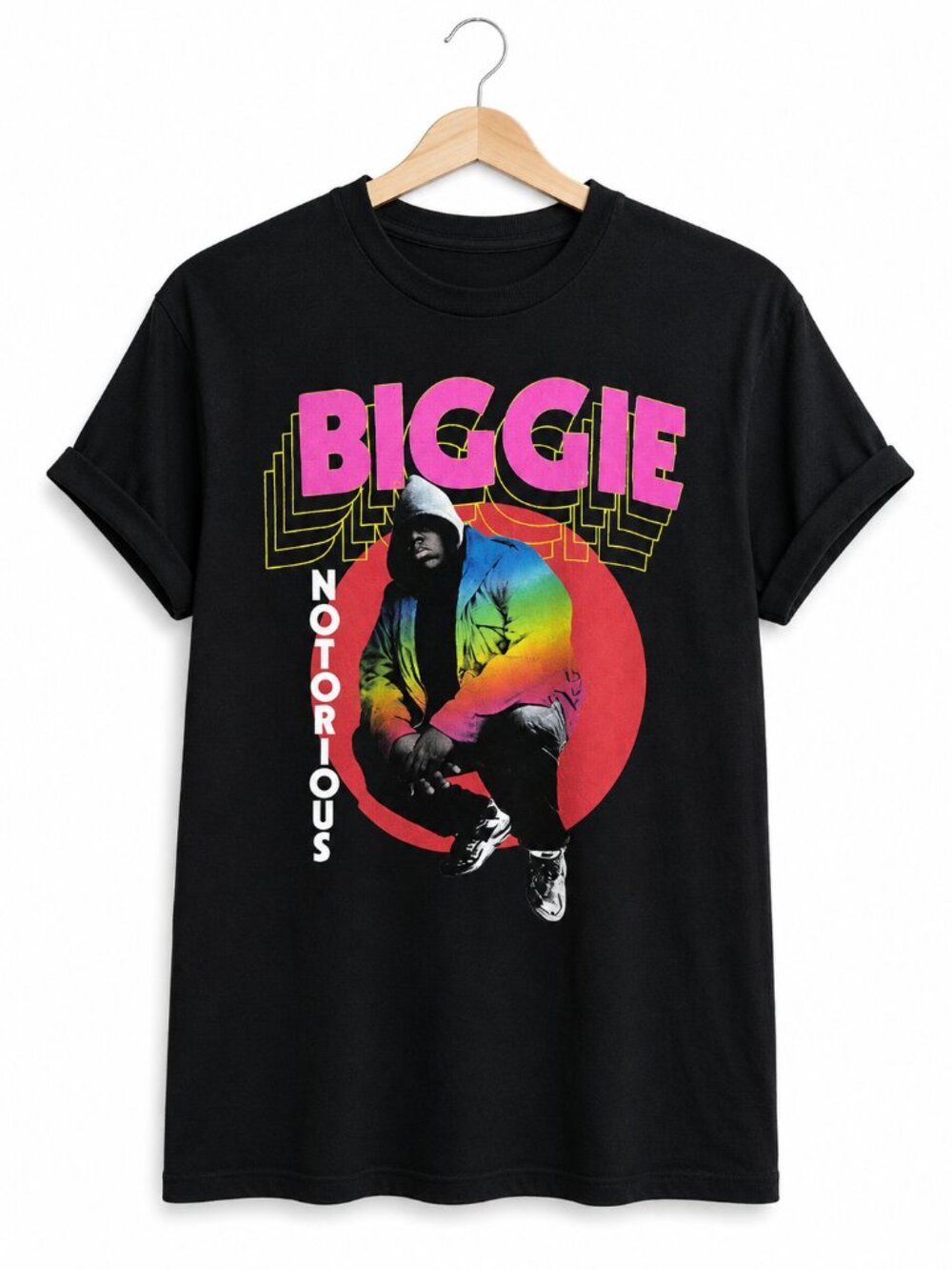 NOTORIOUS B.I.G. | Black Crewneck Short Sleeve Tattoo Graphic Tee Shirt – Large